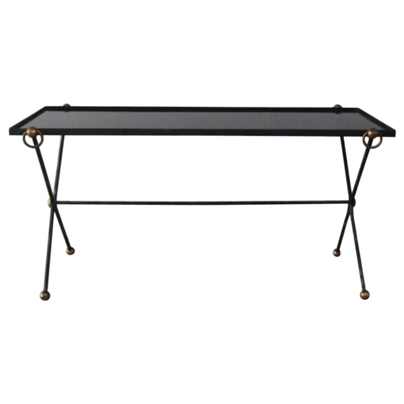 1940 Style Metal and Smoked Glass Table