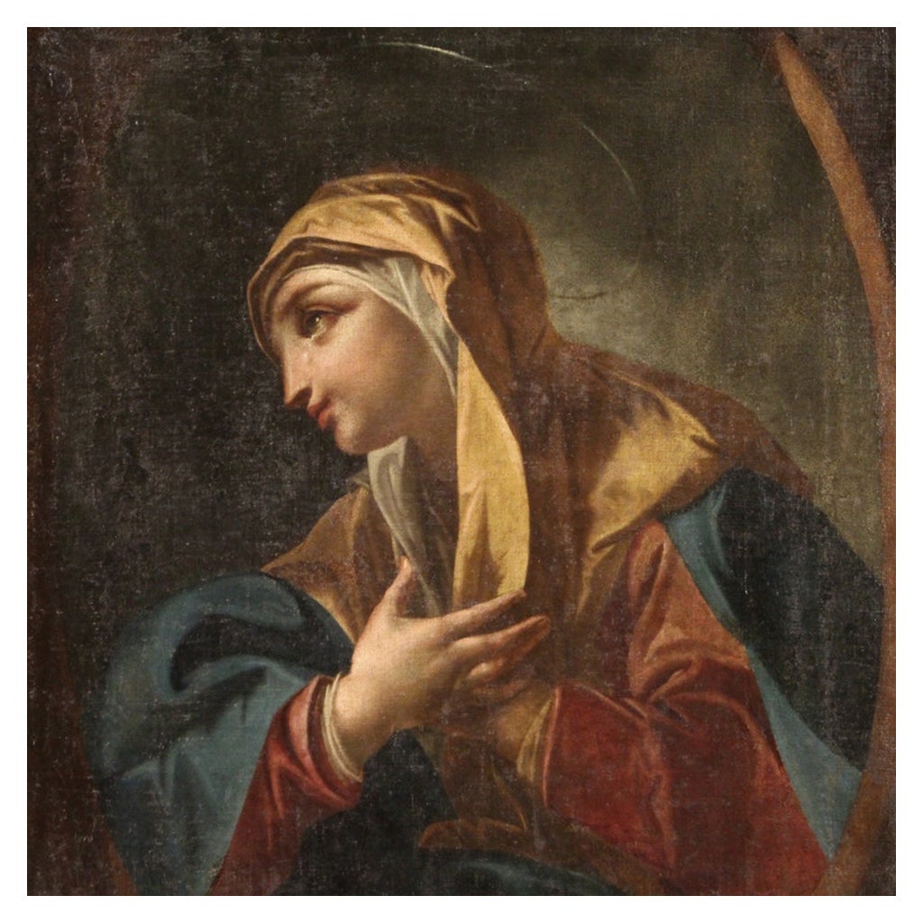 18th Century Oil On Canvas Italian Antique Religious Painting Saint, 1750