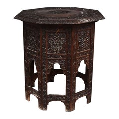 Hexagonal Indian Rosewood Folding Pedestal Table, Late 19th Century