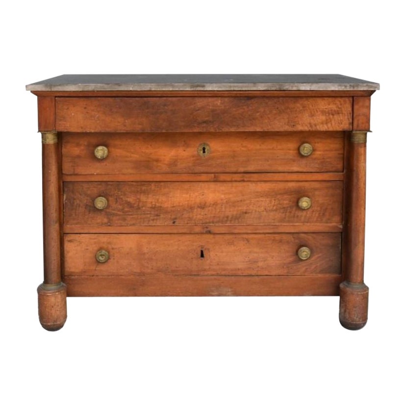 Chest of Drawers with Detached Columns in Walnut, Empire, XIXth Century