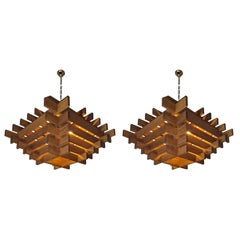 Vintage 1970s attribute to Carlo Scarpa Wooden Geometric Chandelier