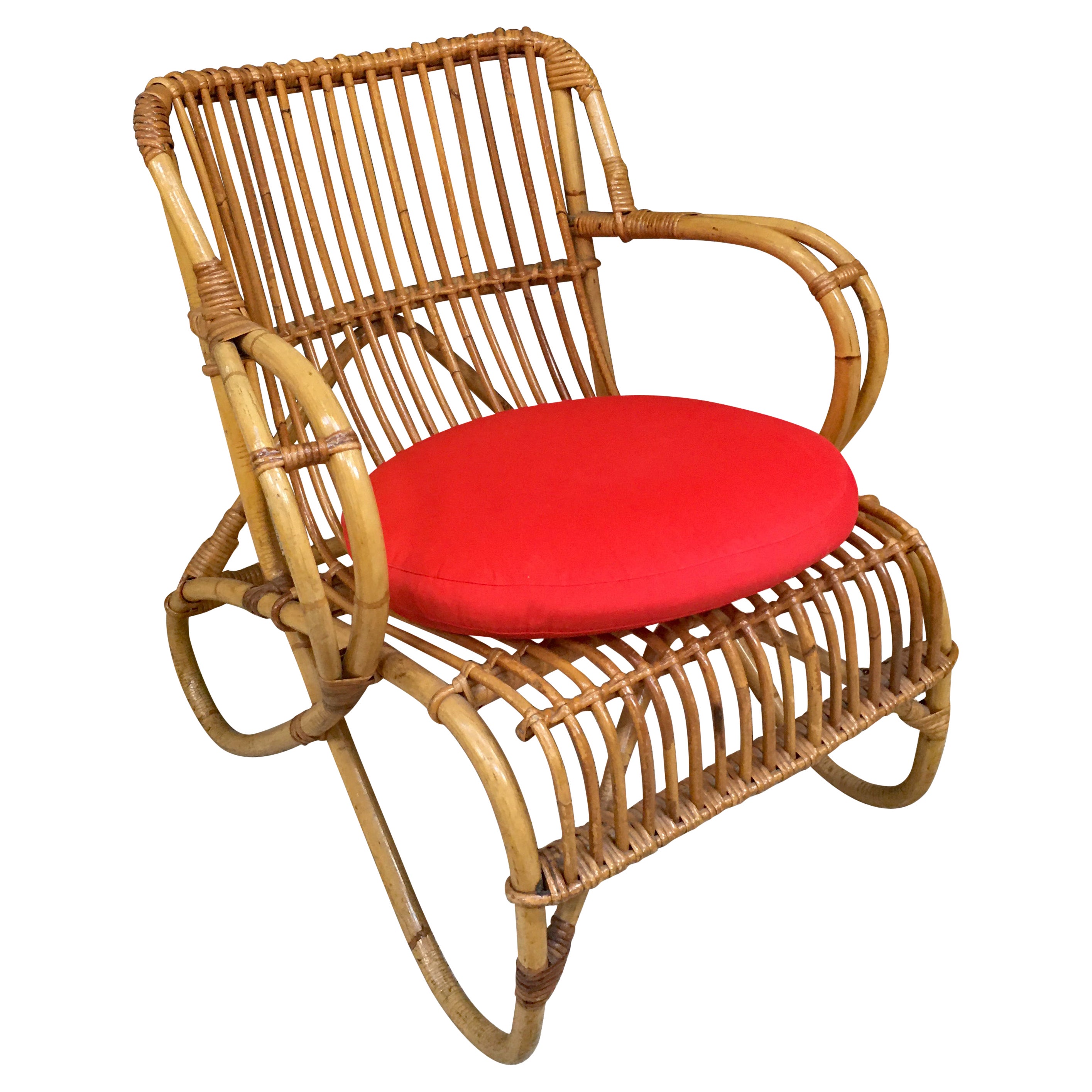 Bamboo and Rattan Armchair, circa 1970 For Sale