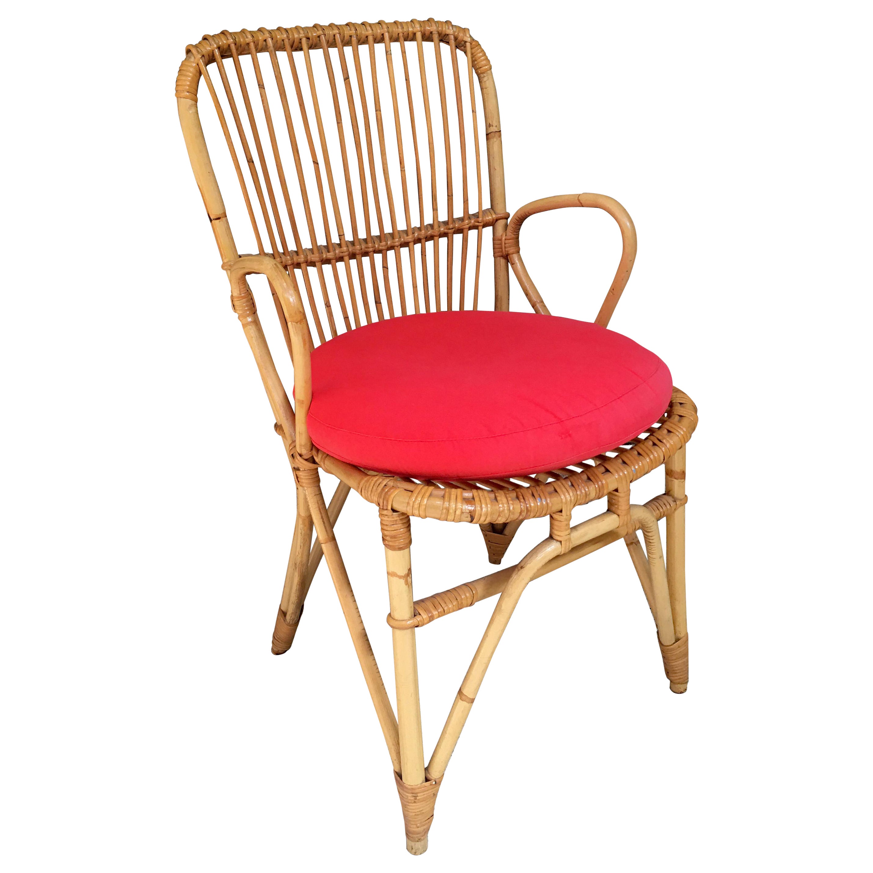 Poltrona in bambù e rattan, 1970 circa in vendita