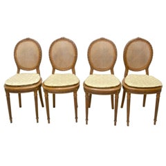 Set of 4 Lacquered Louis XVI Chairs Around 1900 Caned Back