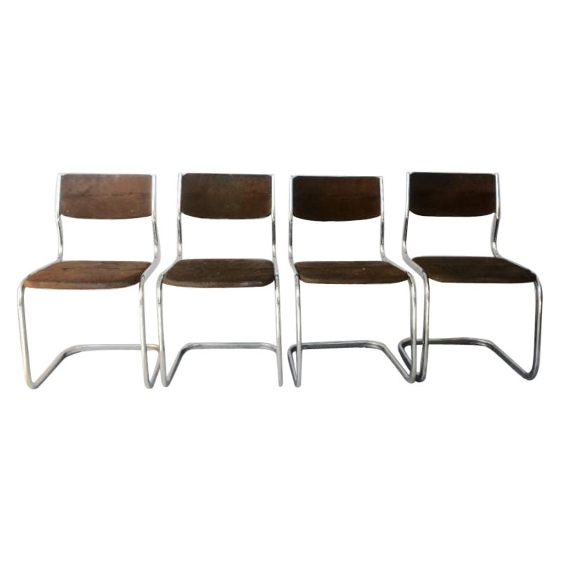 Series of 4 Vintage Tubular Chairs, 70s For Sale