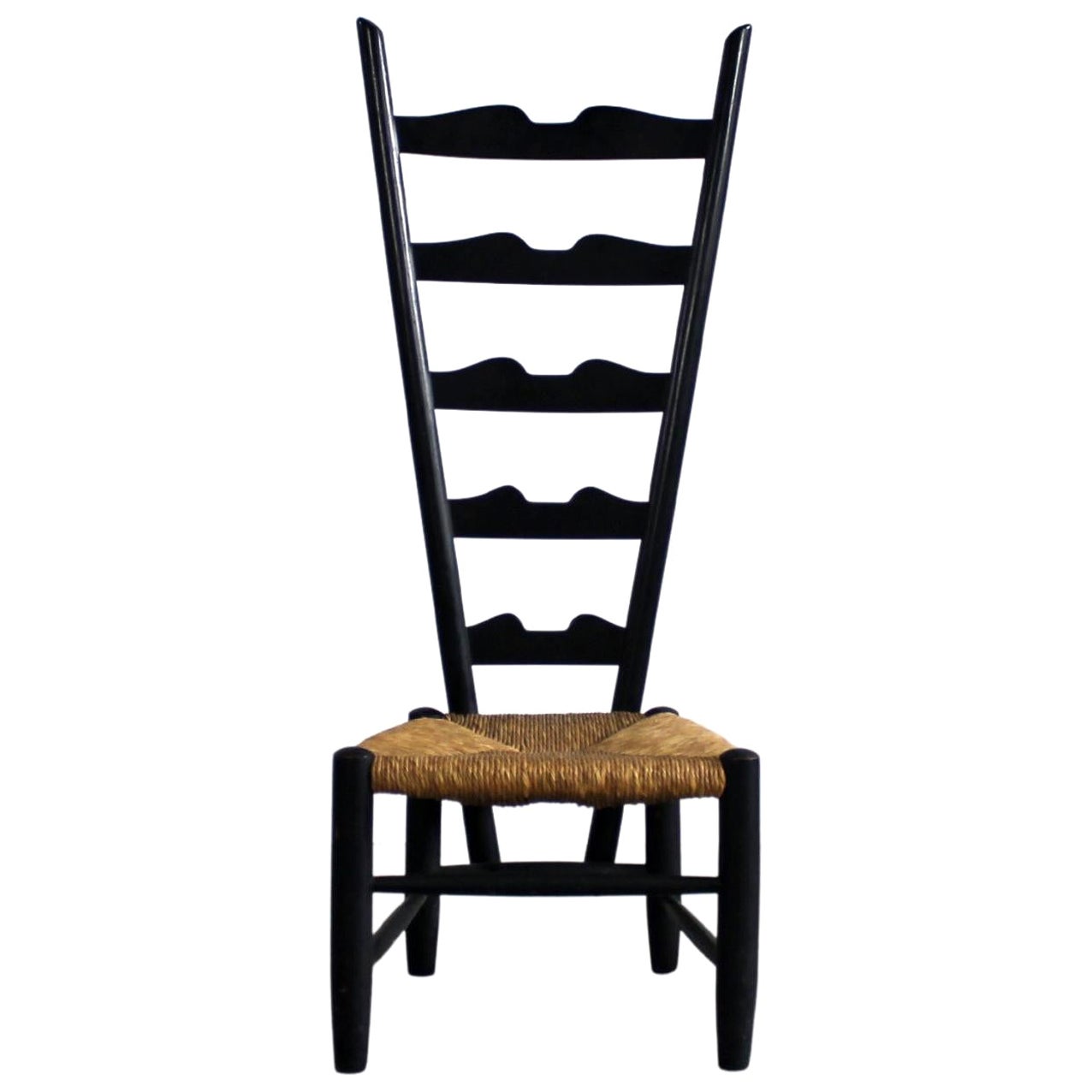 Gio Ponti Fireside Chair in Black Beech Wood and Straw by Casa & Giardino 50s