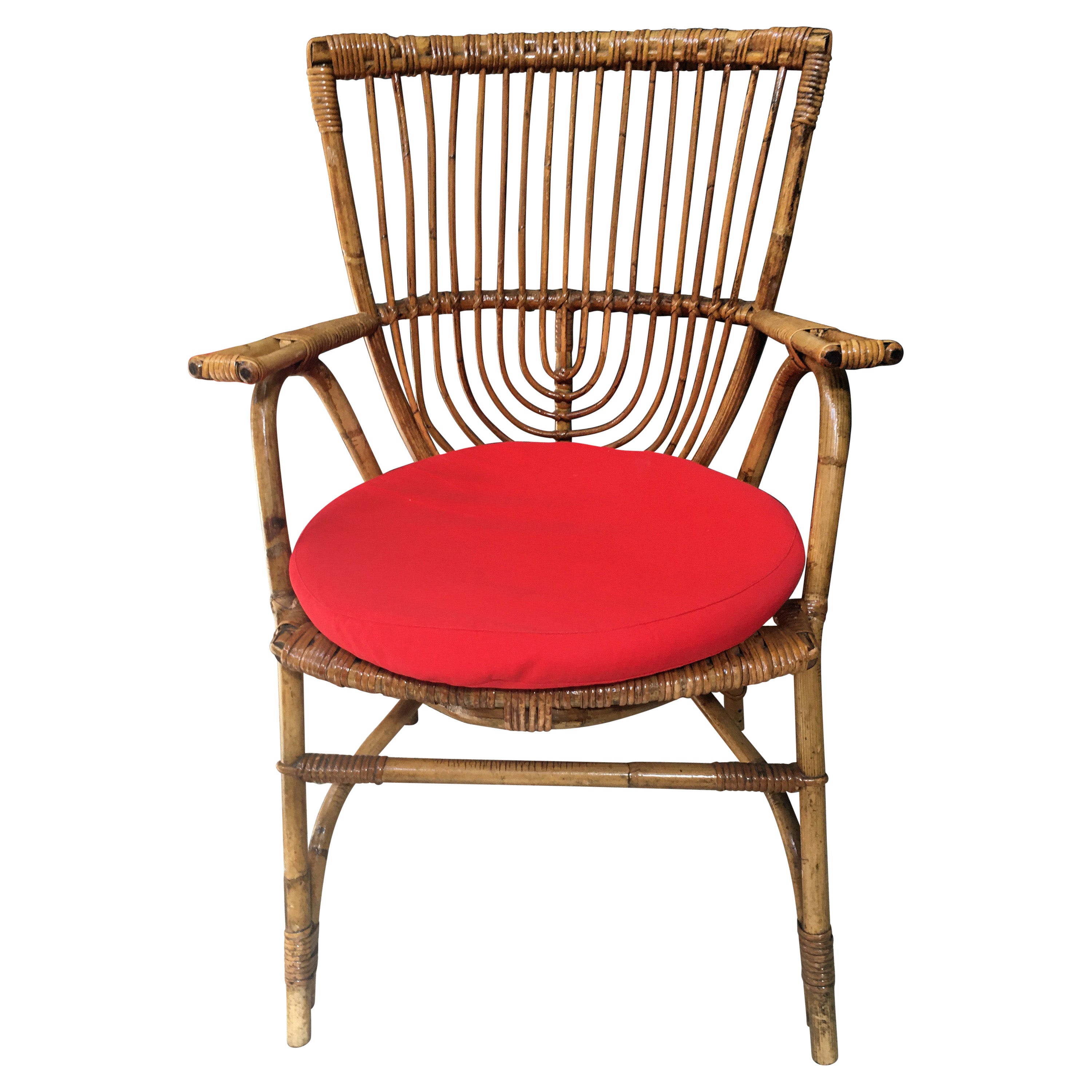 Poltrona in bambù e rattan, 1970 circa