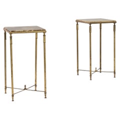 Mid-Century Brass Tables with Marble Tops, a Pair