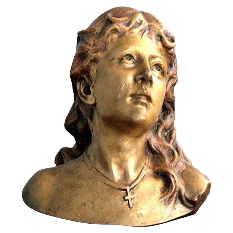 Bronze Woman's Head with Golden Patina, Early 20th Century For Sale