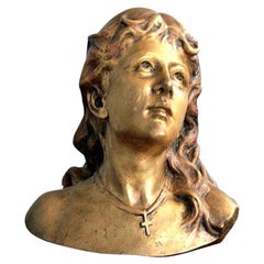 Bronzekopf einer Frau mit goldener Patina, frühes 20. Jahrhundert