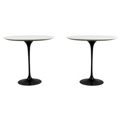 Retro Eero Saarineen Set of Two Black and White Low Tables in Wood and Aluminum 1990s