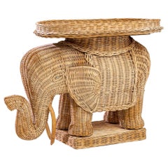 Vintage 1960s French Wicker Elephant with Tray