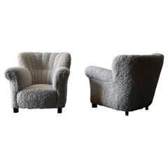 Pair of Fritz Hansen Shearling Lounge Chairs