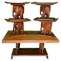 Antique African Art Deco Ashanti Elephant Table and Stools
