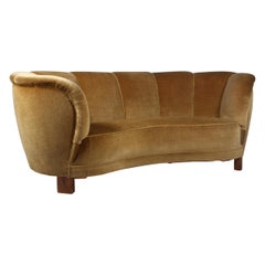 Danish Cabinetmaker Banana Sofa velvet Sofa, 1940s