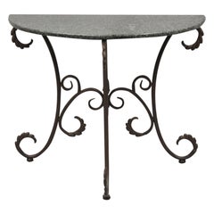 Art Nouveau French Style Metal Demilune Half Round Marble Console Table