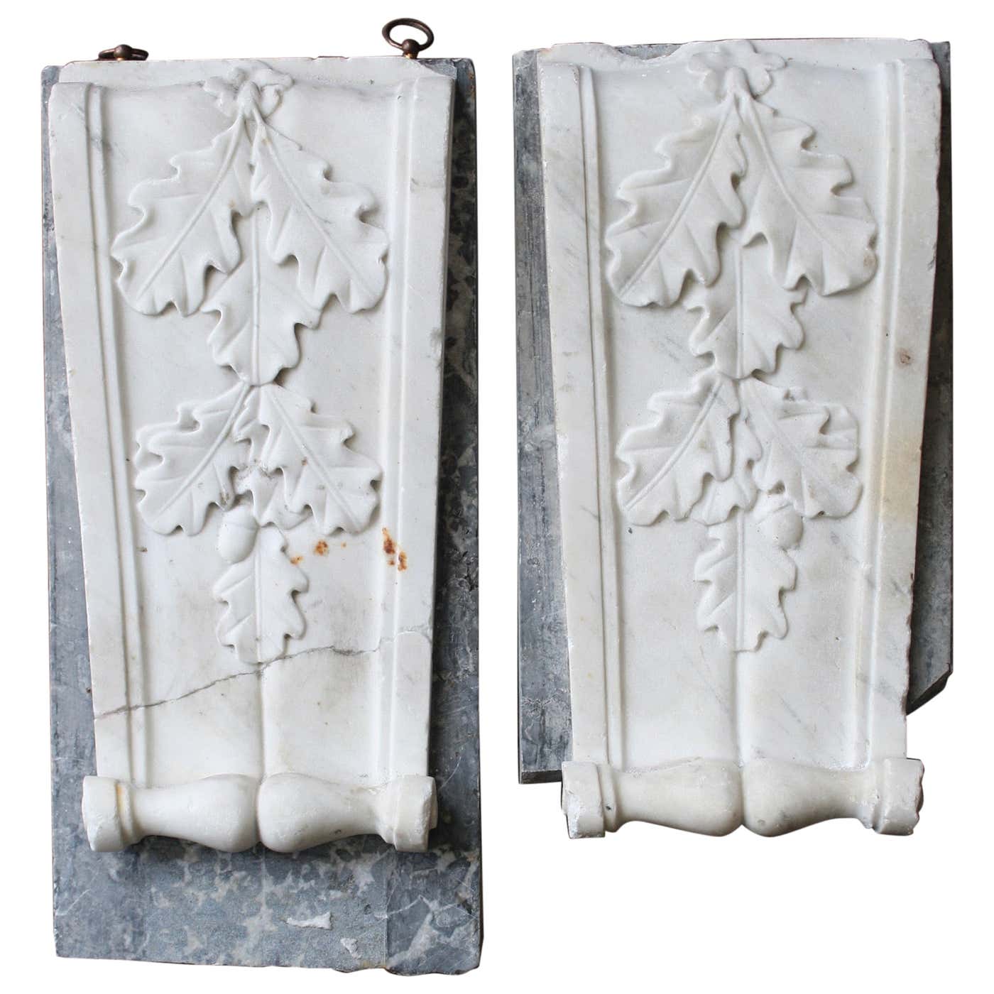 19th C Pair of Carved Marble Organic Decorative Rococo Architectural ...
