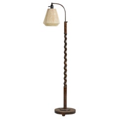 Designer suédois, lampadaire, bouleau, laiton, corde, années 1930