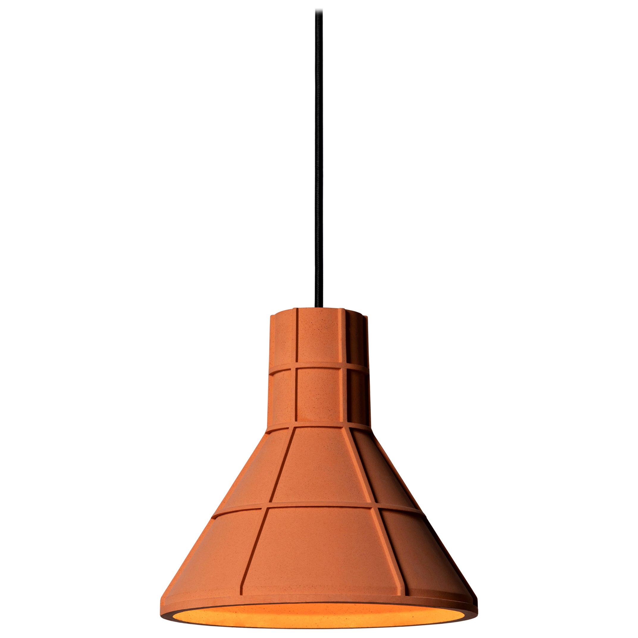 Lampe à suspension contemporaine « M » en terre cuite, orange