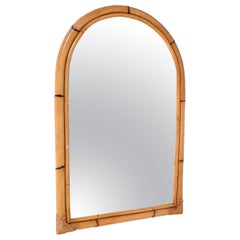 Mid-Century Italian Arch Mirror with Double Bamboo Wicker Frame, Italy 1970s