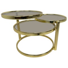 Mid-Century French Brass Coffee Table with Rotating Shelves, 1970's