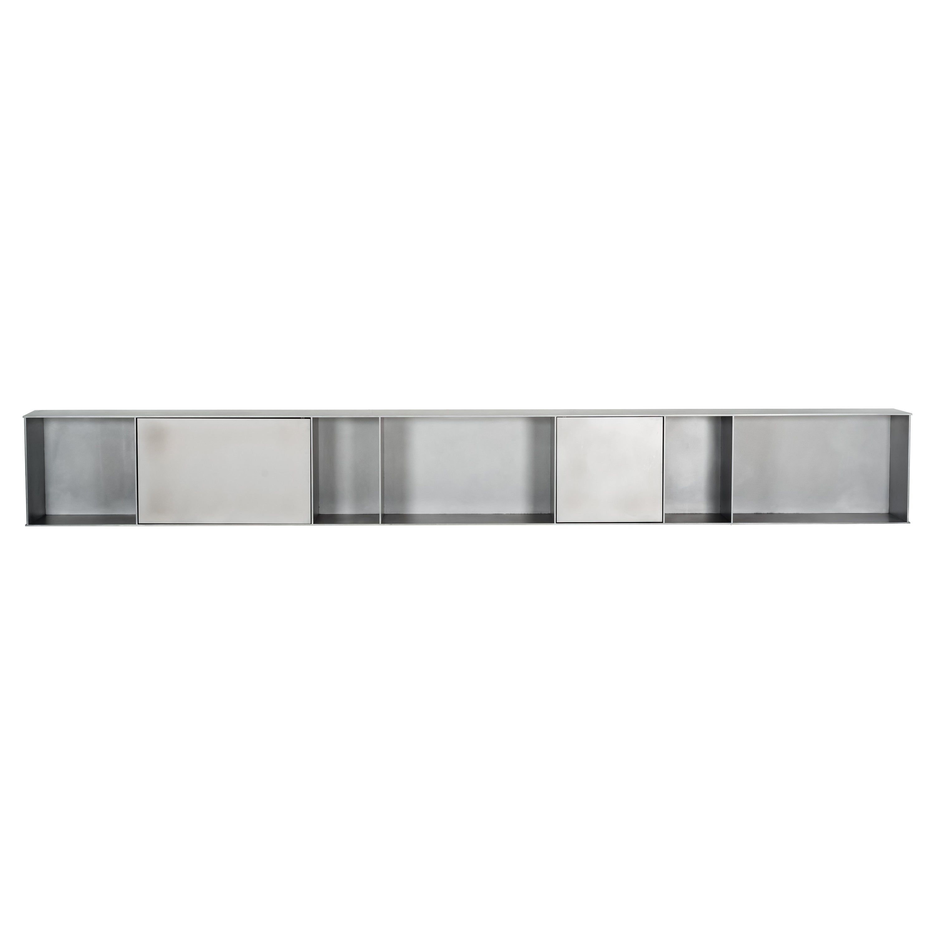 G Wall-Mounted Shelf with Doors in Waxed Aluminum Plate by Jonathan Nesci For Sale