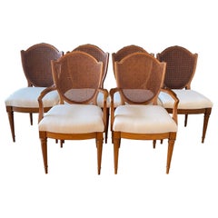 Gorgeous Set of Six Vintage Walnut and Caned French Louis XVI Style Chairs
