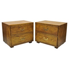 Henredon Artefacts Campaign Style Hollywood Regency 2 Drawer Nightstand, a Pair
