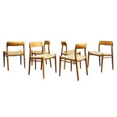 6 Danish Mid-Century Modern Oak Dining Chairs #75, Niels O. Møller, J. L. Moller