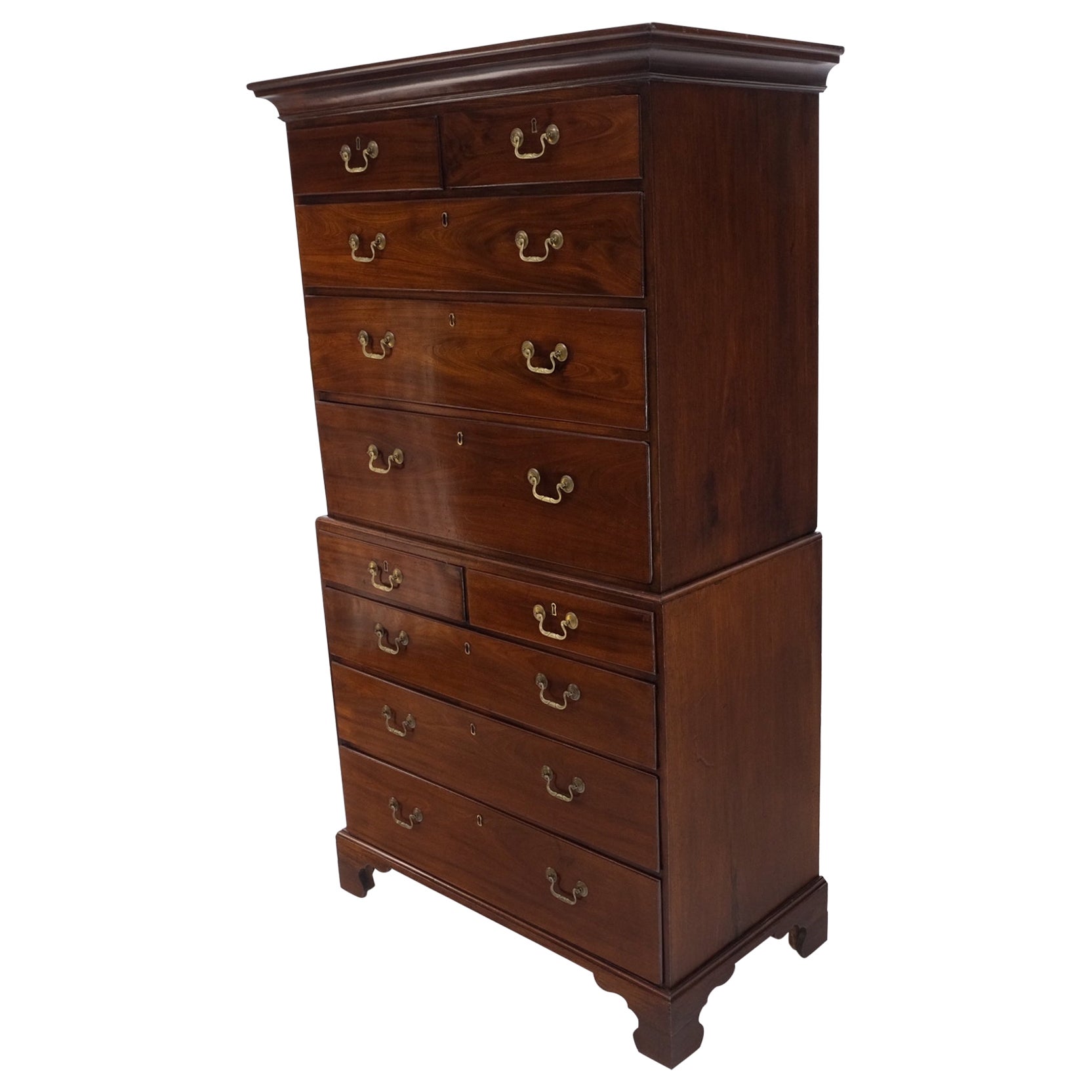 Antique 19th Century Solid Mahogany Chest on Chest Two Part Cabinet Tallboy Mint For Sale