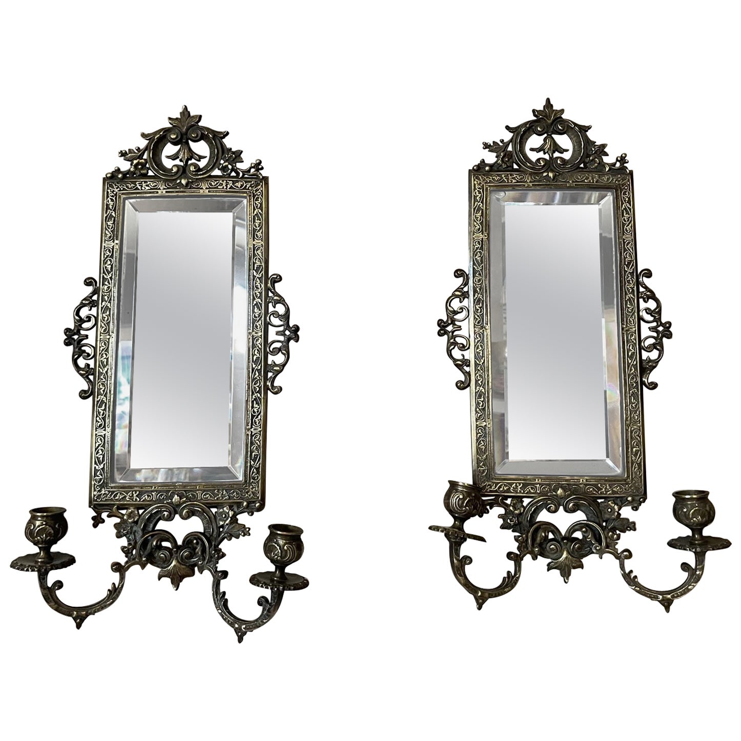 19th century Louis XV style Bronze Candle Holder Mirror