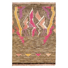 Modern Moroccan Style Tan Handmade Wool Rug With Multicolor Abstract Design