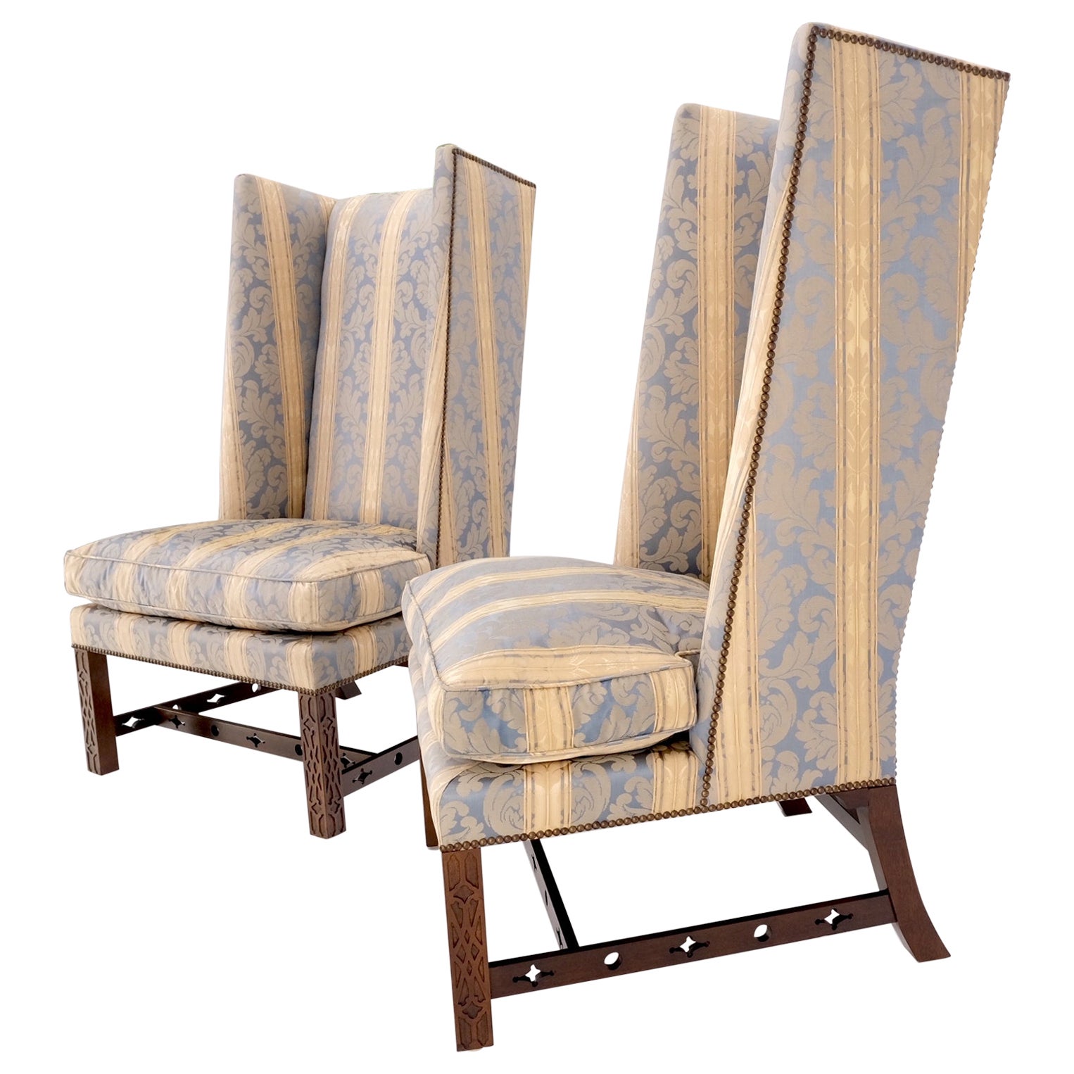 Pair of Tall Wing Back Upholstered Lounge Chairs by Baker MINT!