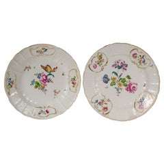 Pair Used 18th C. Meissen Porcelain Dulong Variant Molded Plates with Flowers