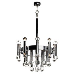 Vintage 1970's Chrome & Glass Chandelier by Gaetano Sciolari