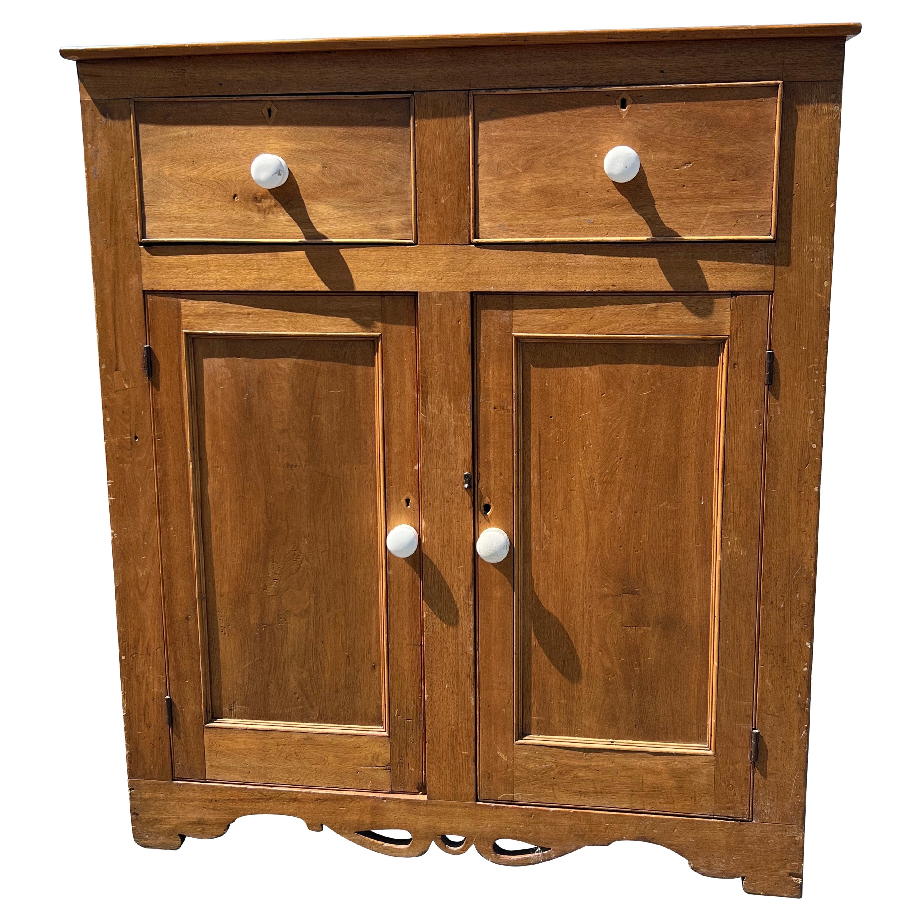 19th Century Butternut Cupboard with Porcelain Knobs For Sale