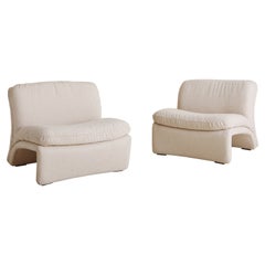 Vintage Pair of Curved Ivory Lounge Chairs, Italy 20th Century