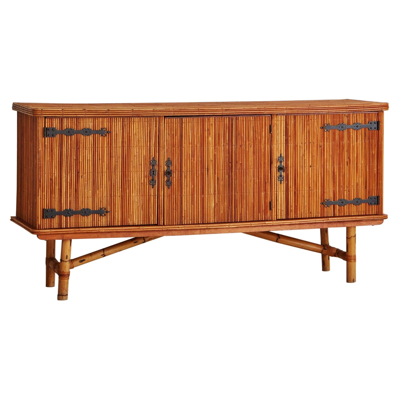 Bamboo Sideboard Attributed to Audoux & Minet, France 1950s