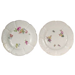 Pair Antique 18c Meissen Vergiss Meinnicht Pattern Porcelain Plates with Flowers