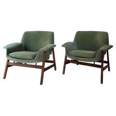 Mid Century Couple of G. Frattini Green Armchairs Mod.849 for Cassina Italy 1956