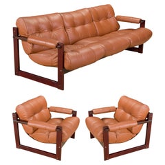 Percival Lafer 'S-1' Rosewood and Leather Living Room Set, Brazil, 1976, Signed
