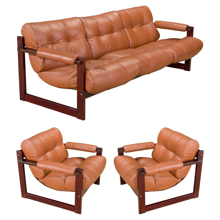 Percival Lafer 'S-1' Rosewood and Leather Living Room Set, Brazil, 1976, Signed For Sale