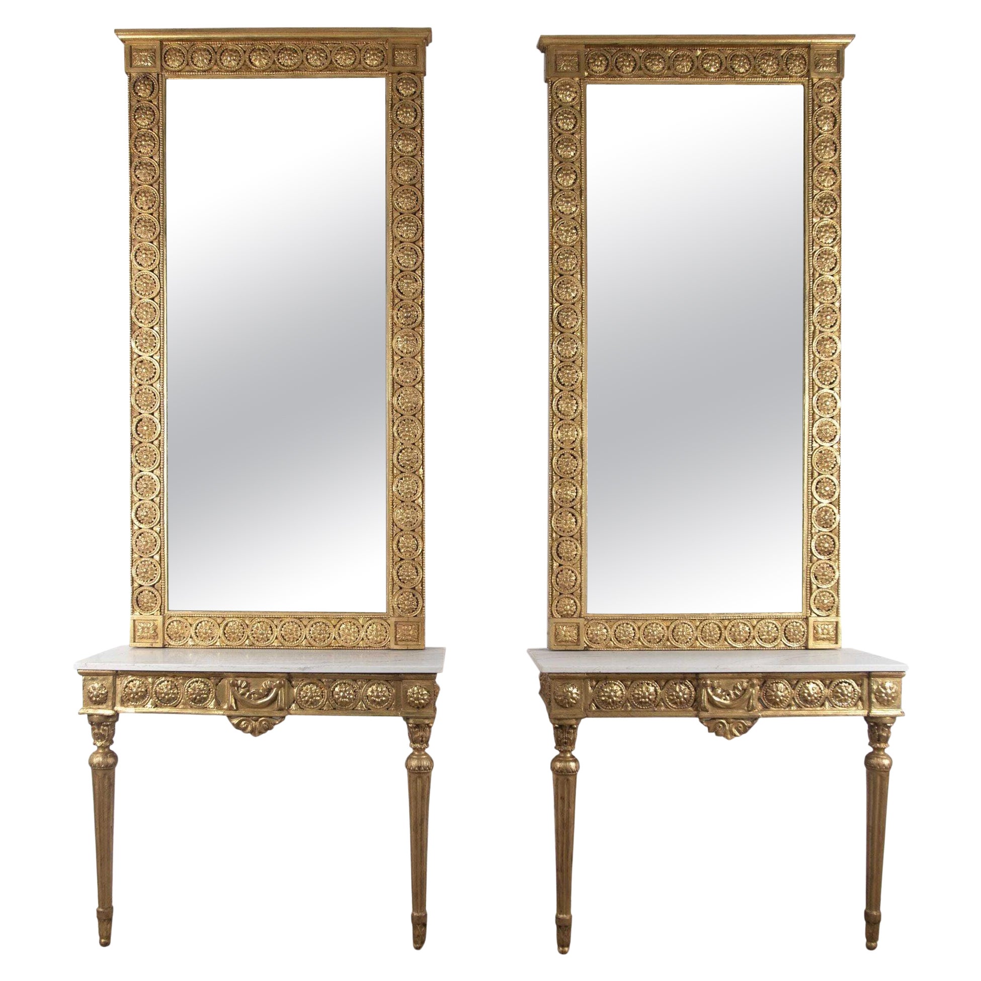 Pair Of 19th Century Gilt Console Tables and Mirrors