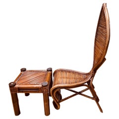Vivai del sud rattan chair with table/ottoman 