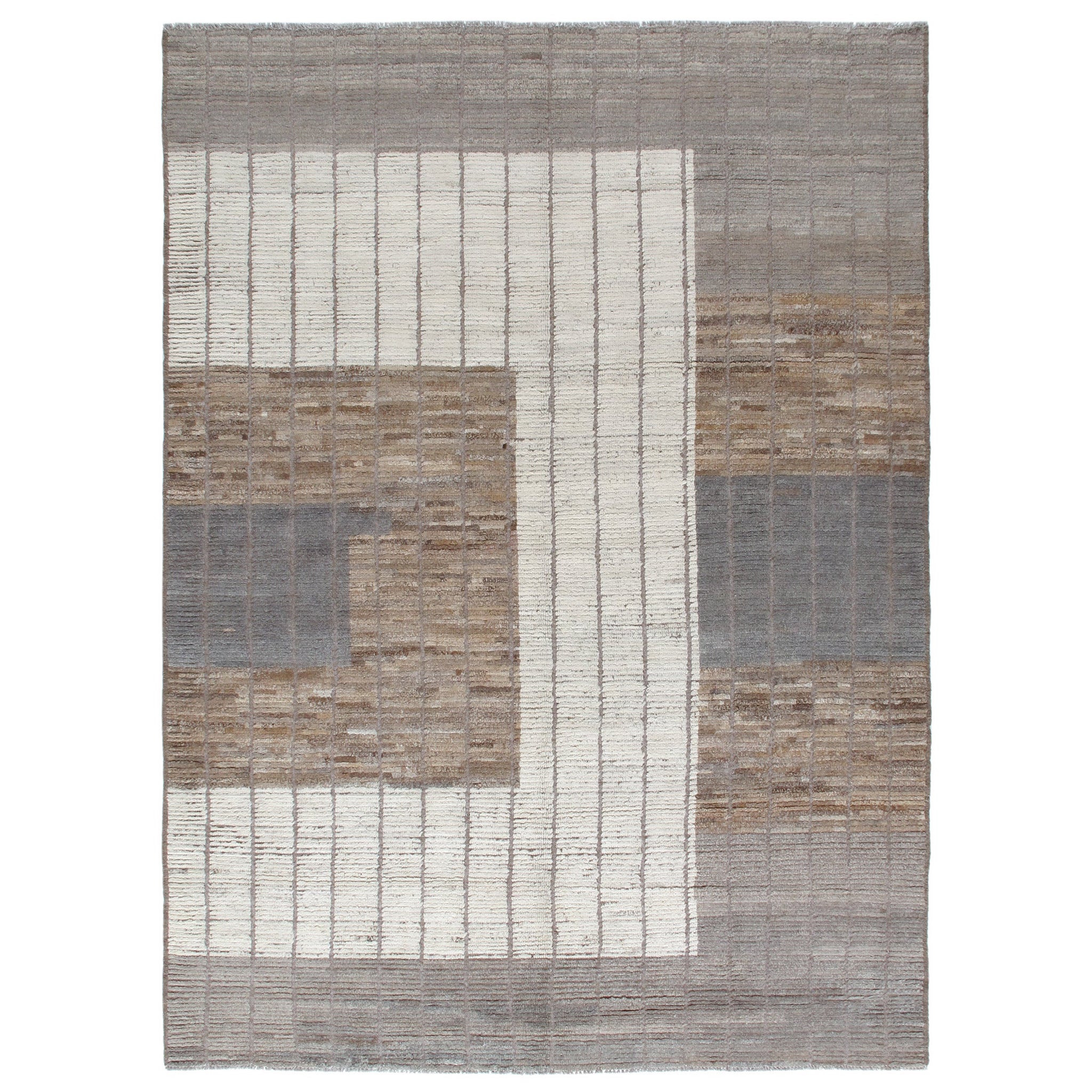Moderner moderner geometrischer Farbblock-Teppich aus natürlicher Wolle im Angebot