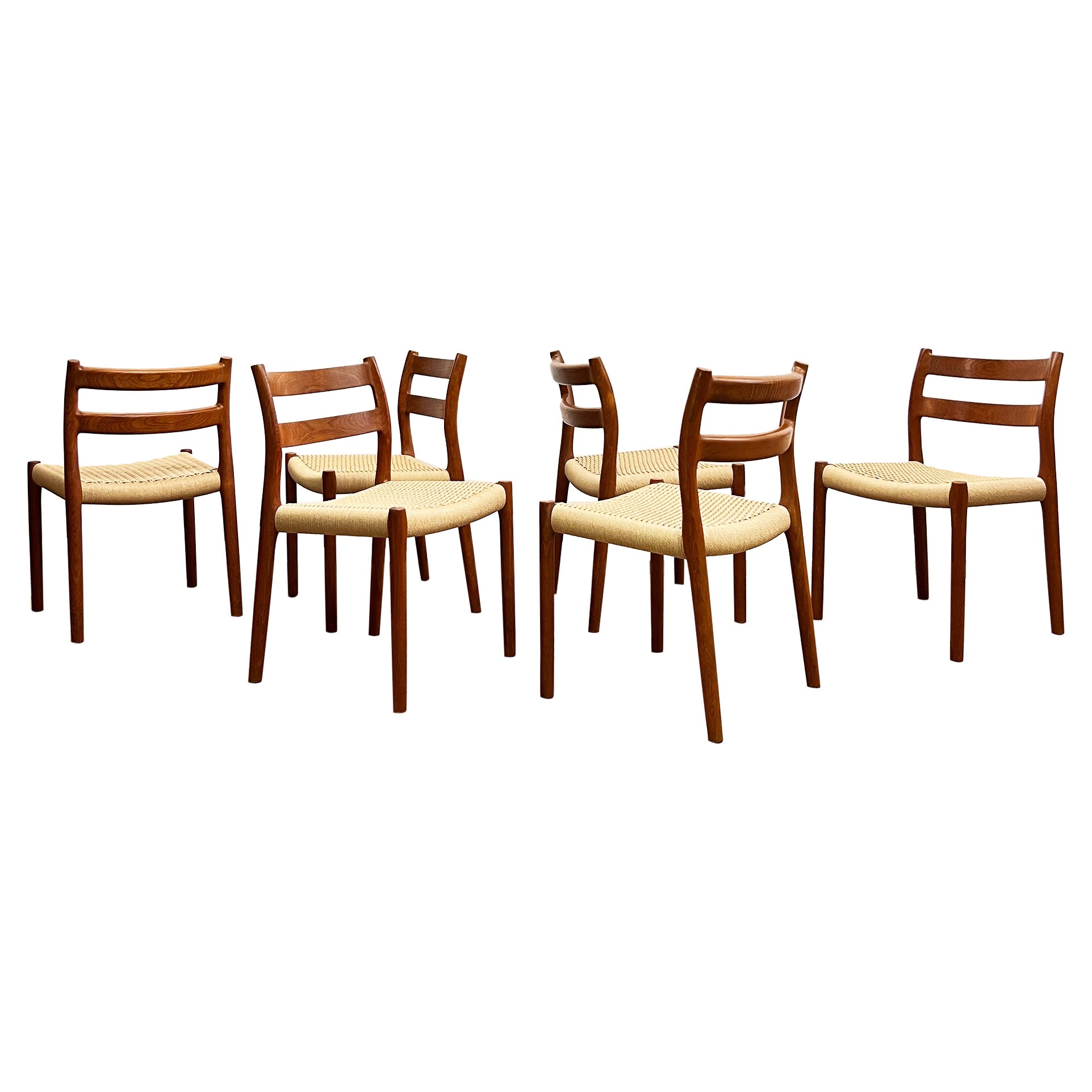 6 Mid-Century Modern Teak Dining Chairs #84 by Niels O. Møller for J. L. Moller