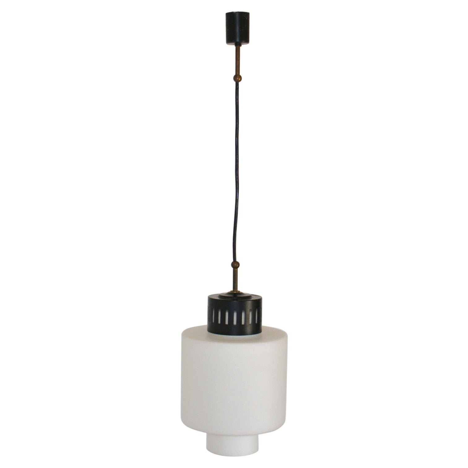 Stilnovo Opaline Pendant with Black Metal, 1960's Italy