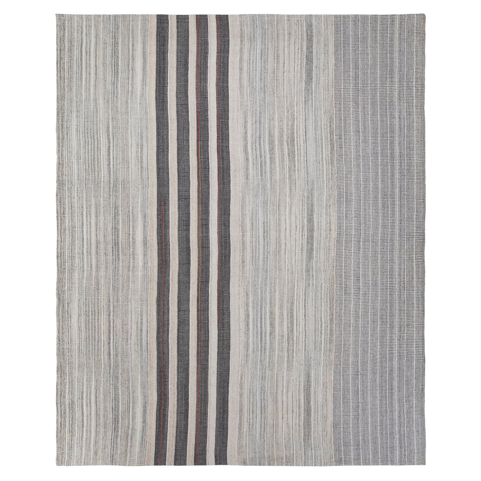 Mid-Century Modern Style Minimalist Charmo Striped Flatweave Wool Rug For Sale