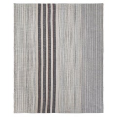 Tapis en laine tissé à plat à rayures Charmo, de style moderne du milieu du siècle dernier