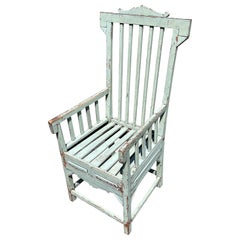 Antique Turn of the Century Slatted Eastlake Style Armchair in Blue-Green Paint